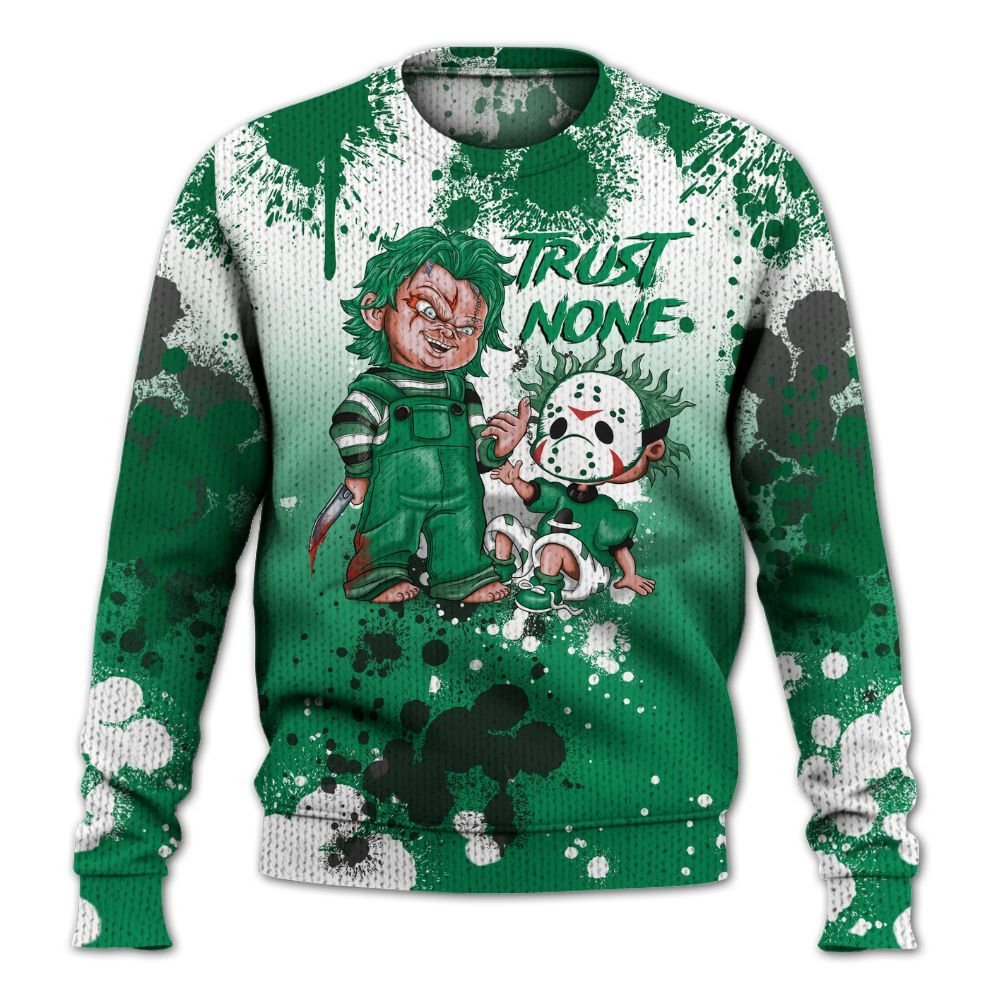 Knitted Sweater To Match Mid Lucky Green 1s - Trust No One Scary