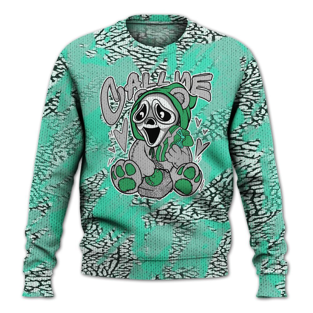 Knitted Sweater To Match Black Green Glow 3s - Call Me Bear Abstract Halftone