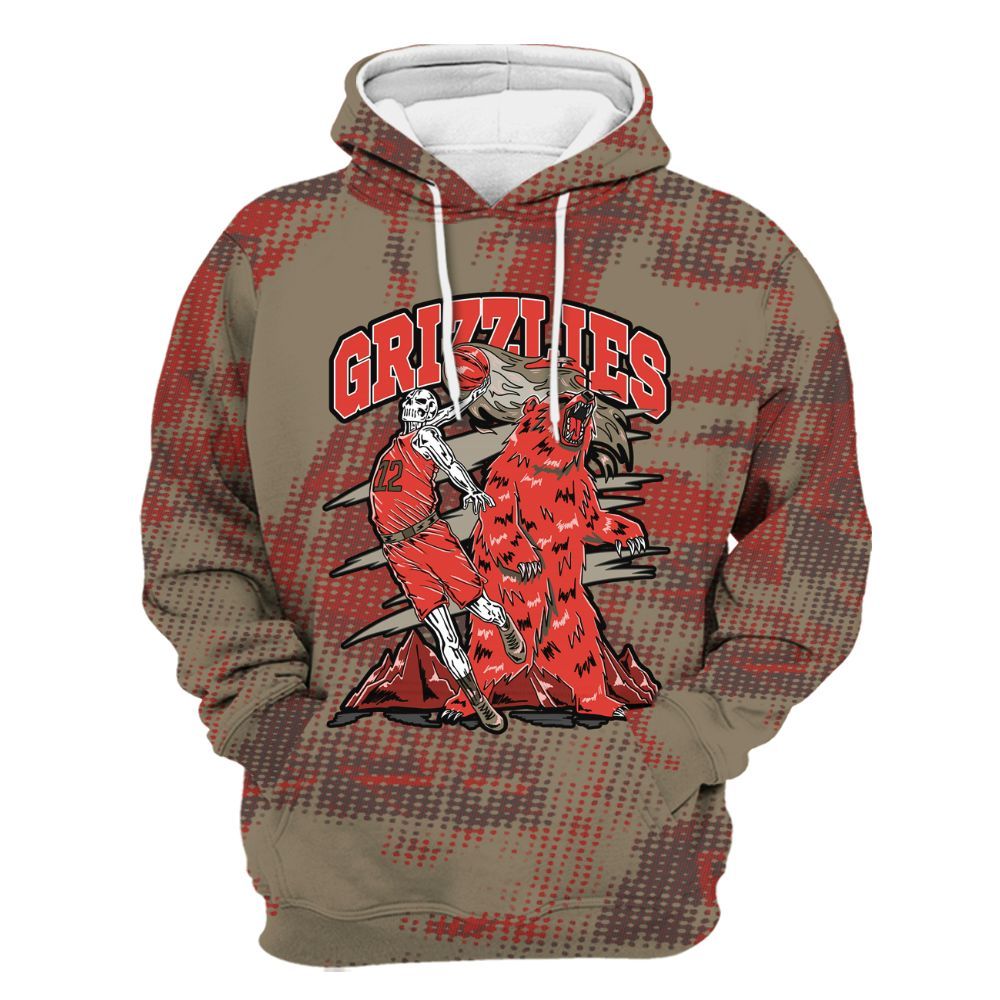Hoodie To Match Olive 9s - Grizzly Bear Skeleton Brown Sugar All Over Print