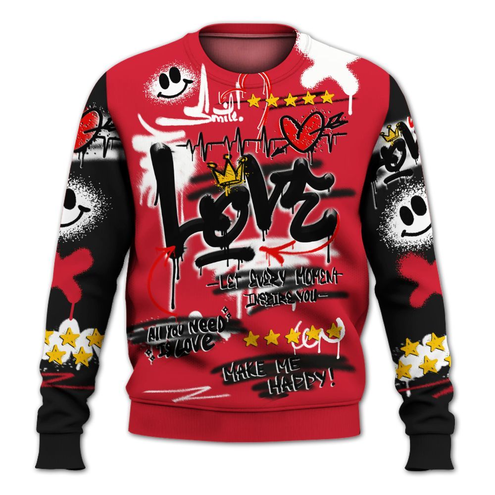 Sweatshirt To Match Flight Club 4s - Happy Love Beats Graffiti Streetwear All Over Print