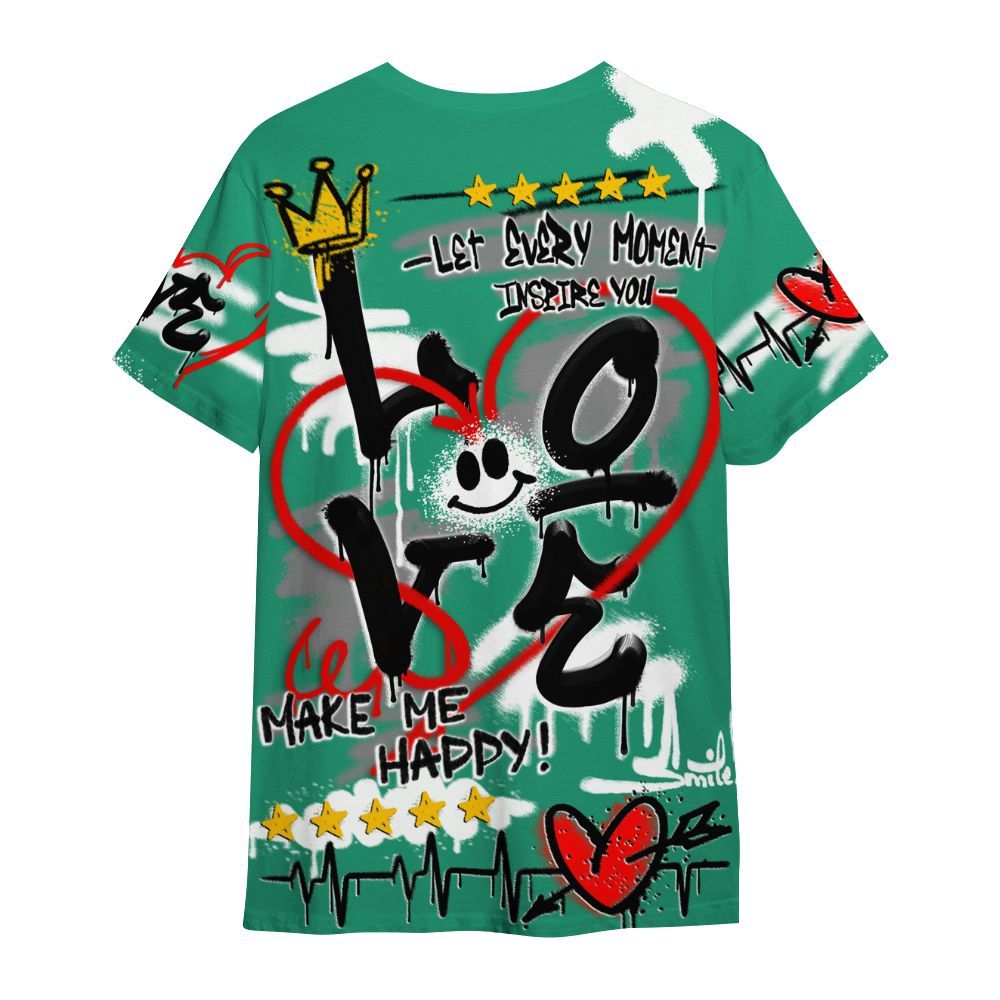 Shirt To Match Pine Green 4s - Happy Love Beats Graffiti Streetwear All Over Print