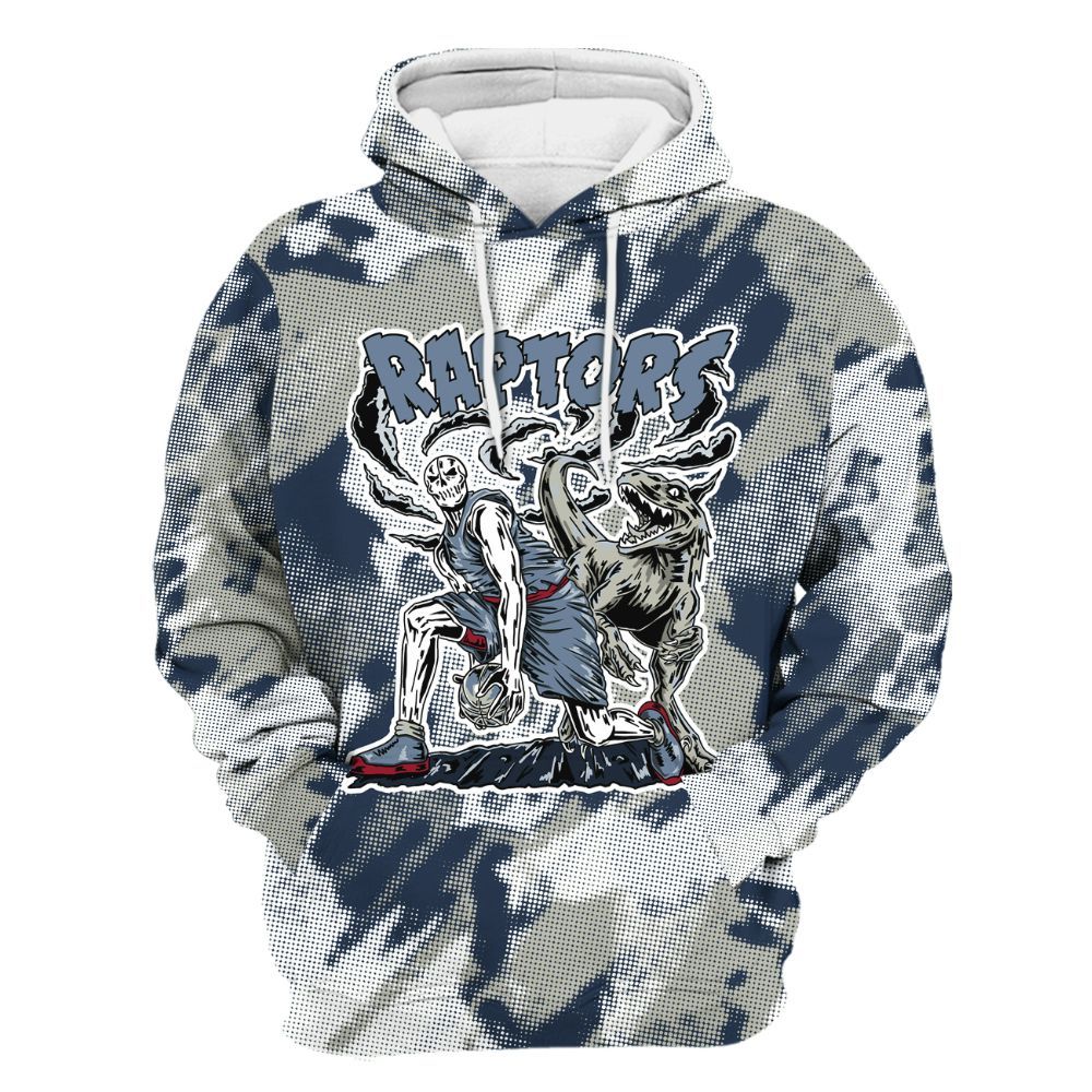 Hoodie To Match White Midnight Navy 6s - Raptors Skeleton Abstract Halftone All Over Print