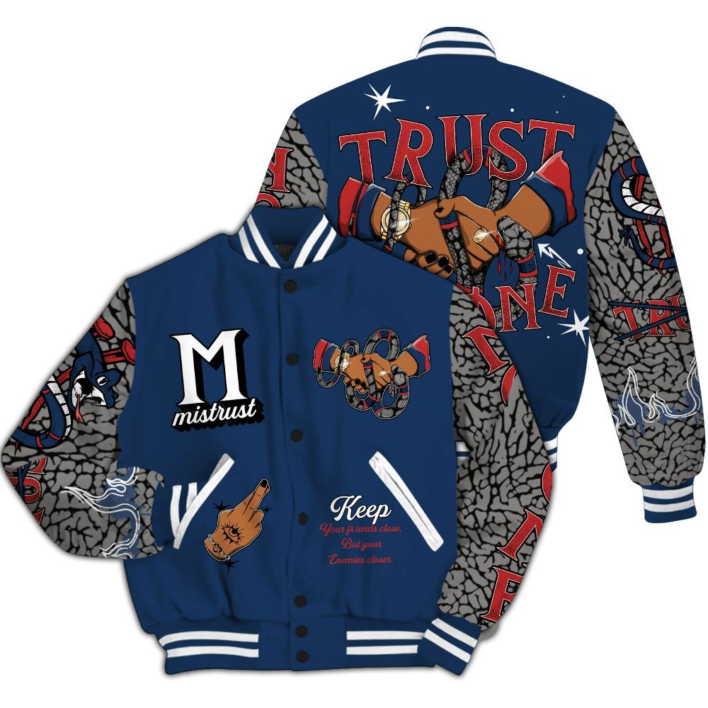 Varsity Jacket To Match SP Sport Royal 3s Shirt, Trust No One Snake-Bite Street Style All Over Print