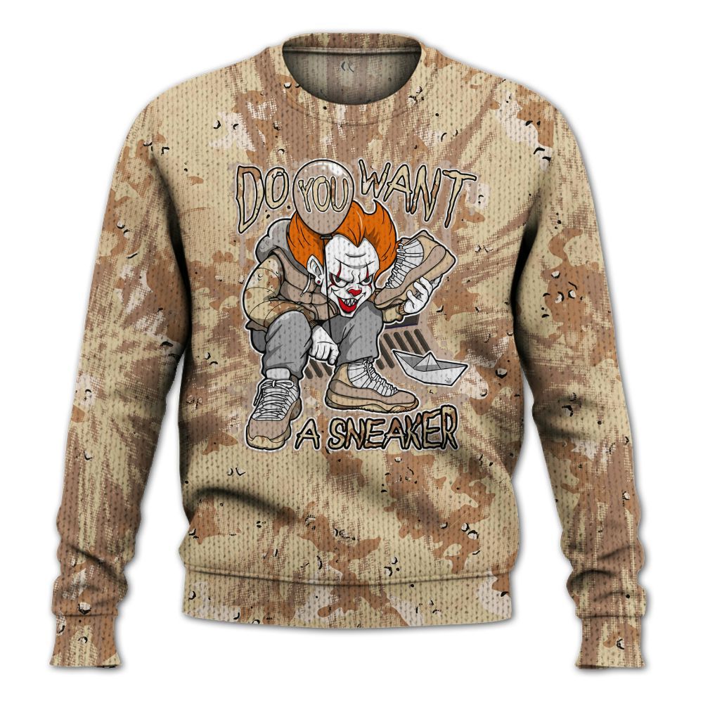 Knitted Sweater To Match Desert Camo 3s - Clown Scary Sneakers Graphic Halloween