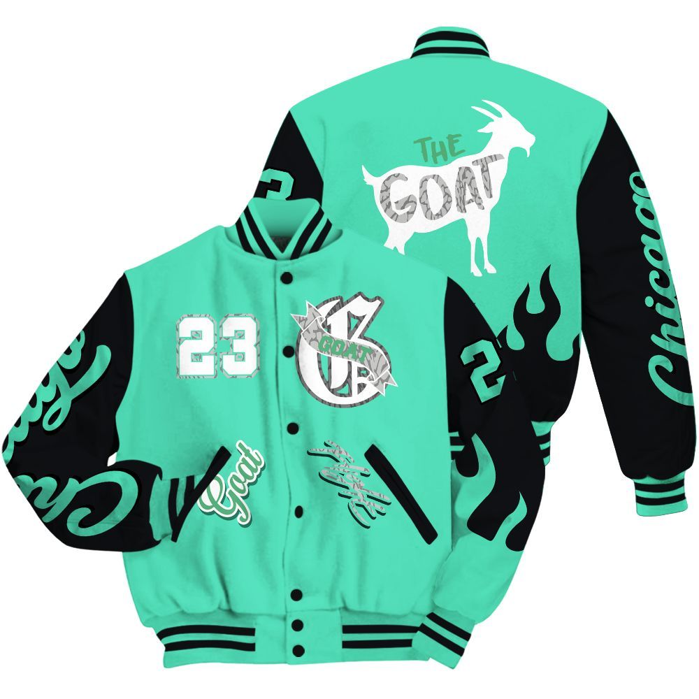 Varsity Jacket To Match Black Green Glow 3s - The G.O.A.T Flight Streetwear All Over Print