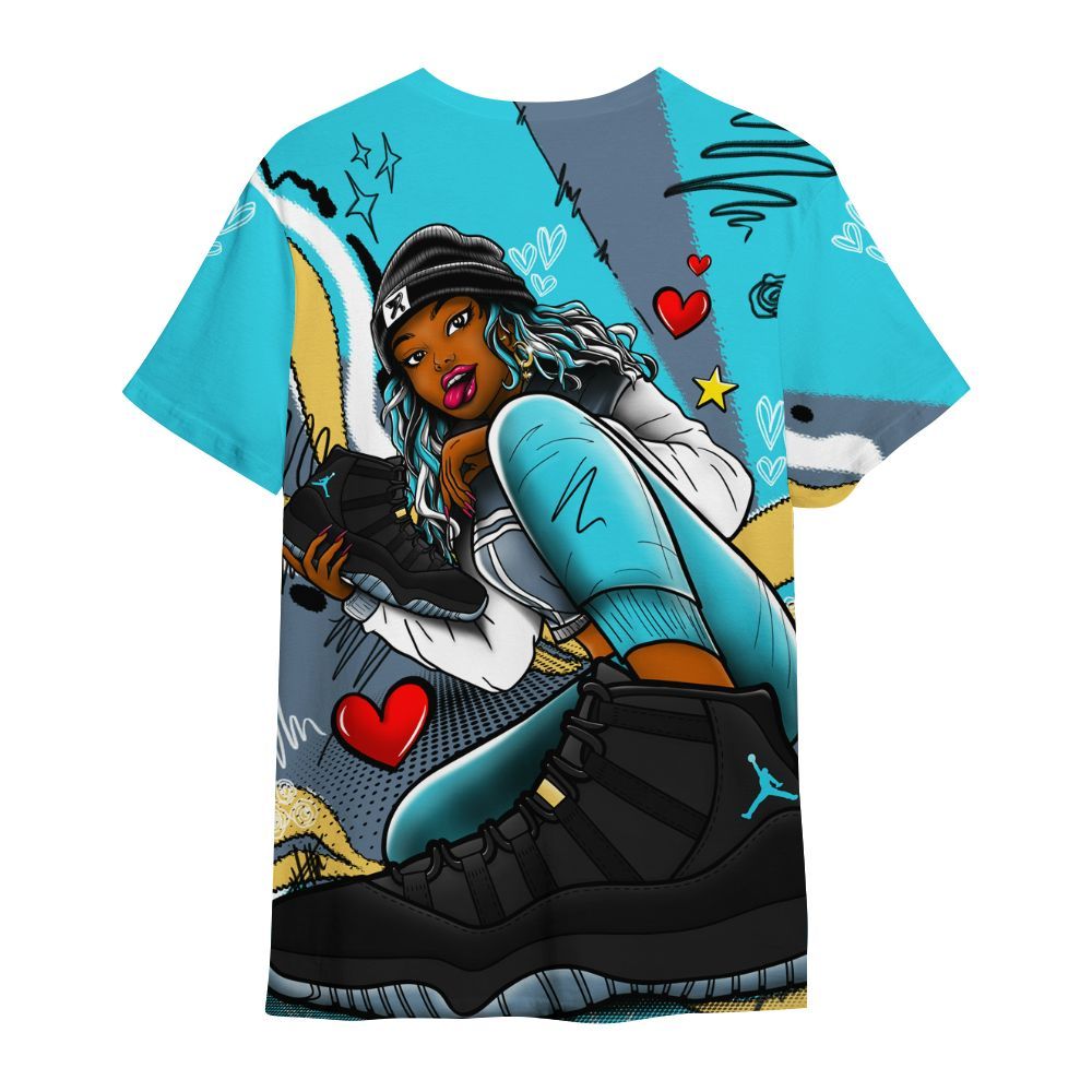 Shirt To Match Retro Gamma Blue 11s - Sneaker Girl With Shoes All Over Print