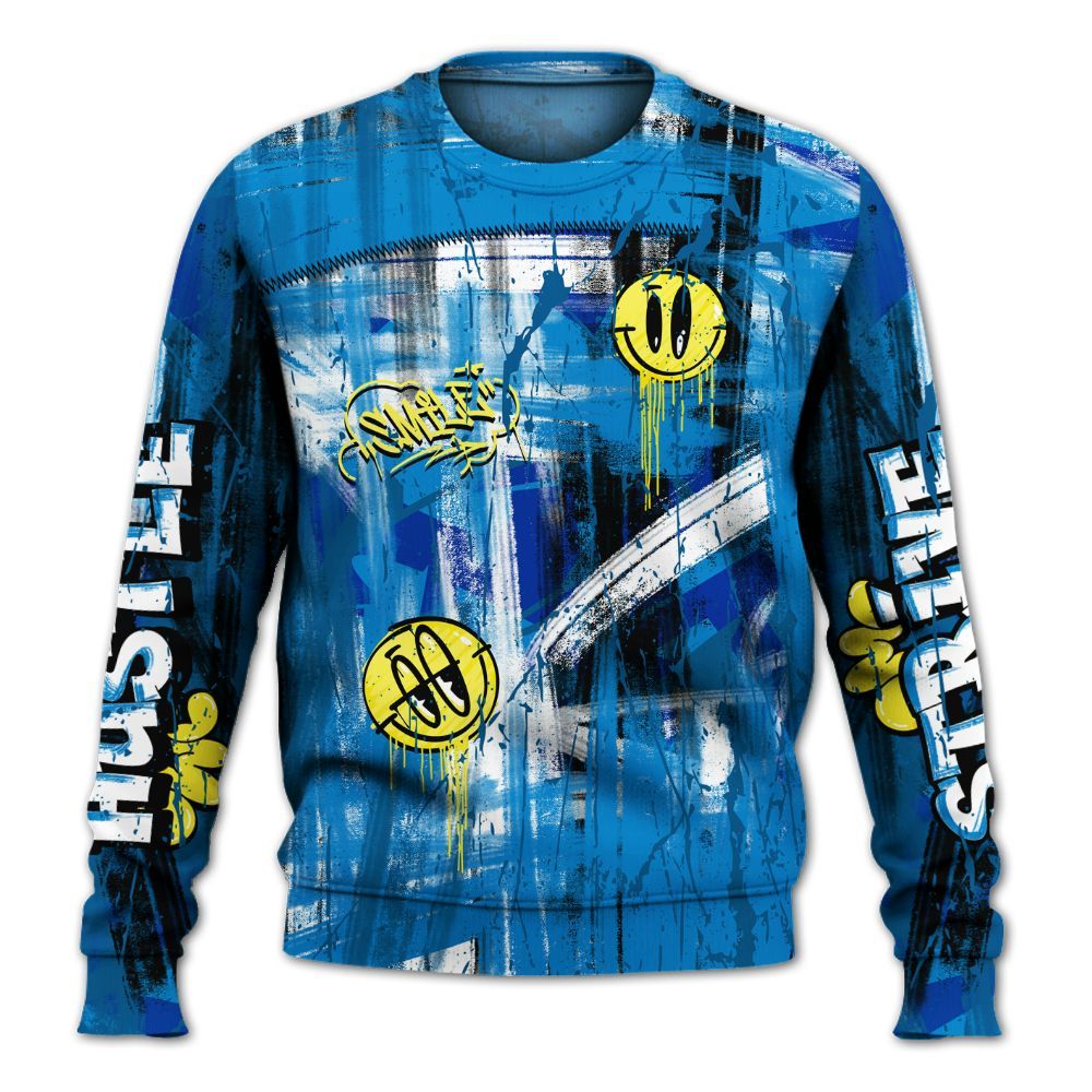Sweatshirt To Match Industrial Blue 4s - Money Skull Smile Fire Military Blue 4s All Over Print
