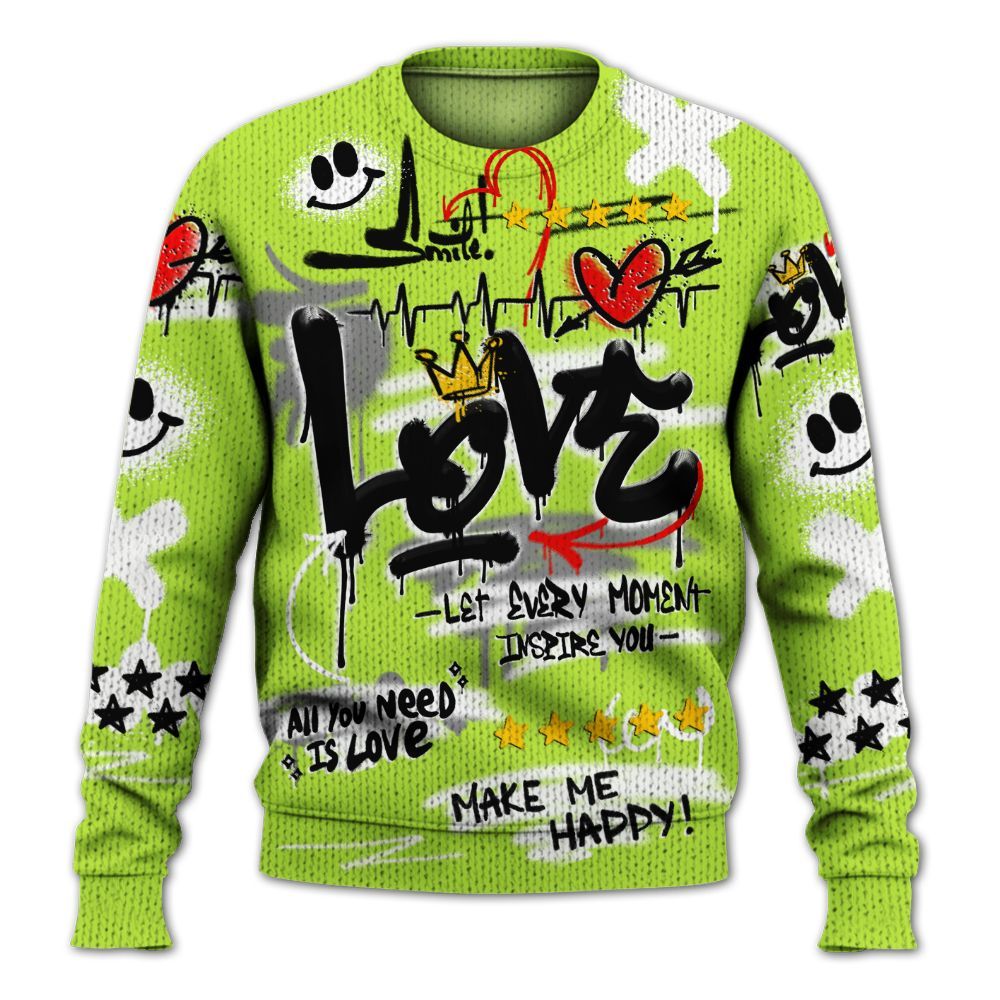 Knitted Sweater To Match Air Force 1 Low Dance Volt - Happy Love Beats Graffiti Streetwear