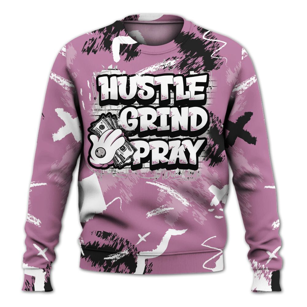 Sweatshirt To Match Neutral Grey Black White Orchid 4s - Hustle Grind Pray Retro All Over Print
