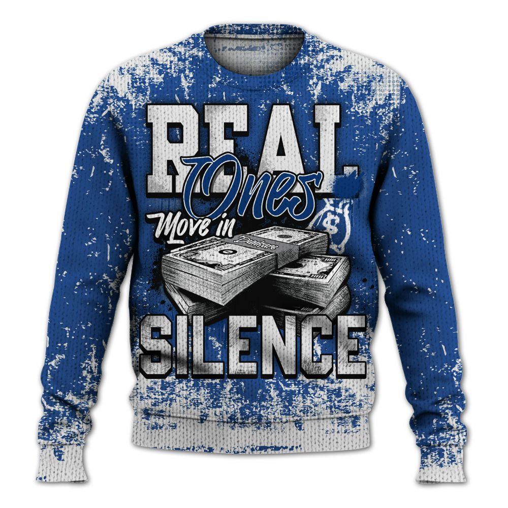 Knitted Sweater To Match High OG True Blue 1s - Move In Silence Money Street Retro
