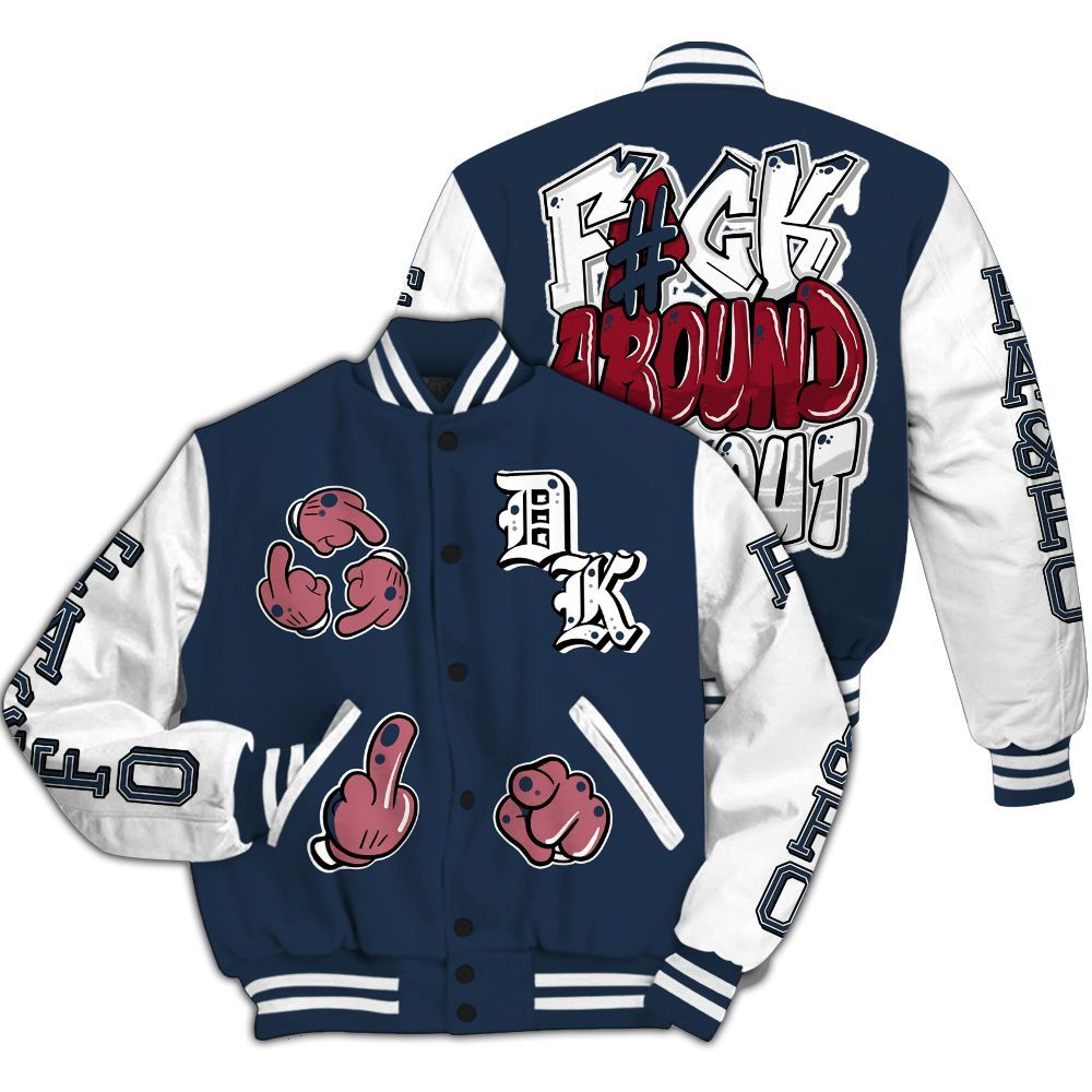 Varsity Jacket To Match White Midnight Navy 6s - F Around Find Out Graphic All Over Print