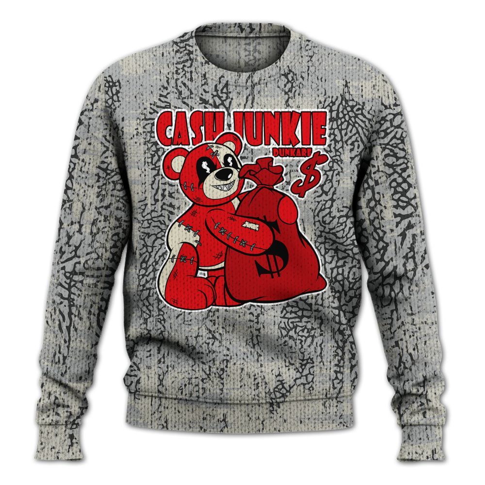 Knitted Sweater To Match Cement Grey 3s - Cashs Junkie Bear Glitch Art