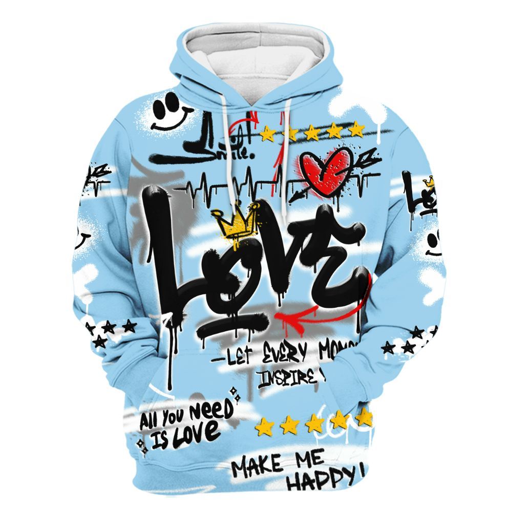 Hoodie To Match Legend Blue 11s - Happy Love Beats Graffiti Streetwear All Over Print