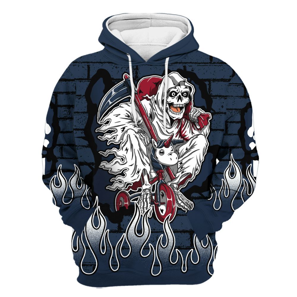 Hoodie To Match White Midnight Navy 6s - Self Make Skeleton Crashed All Over Print