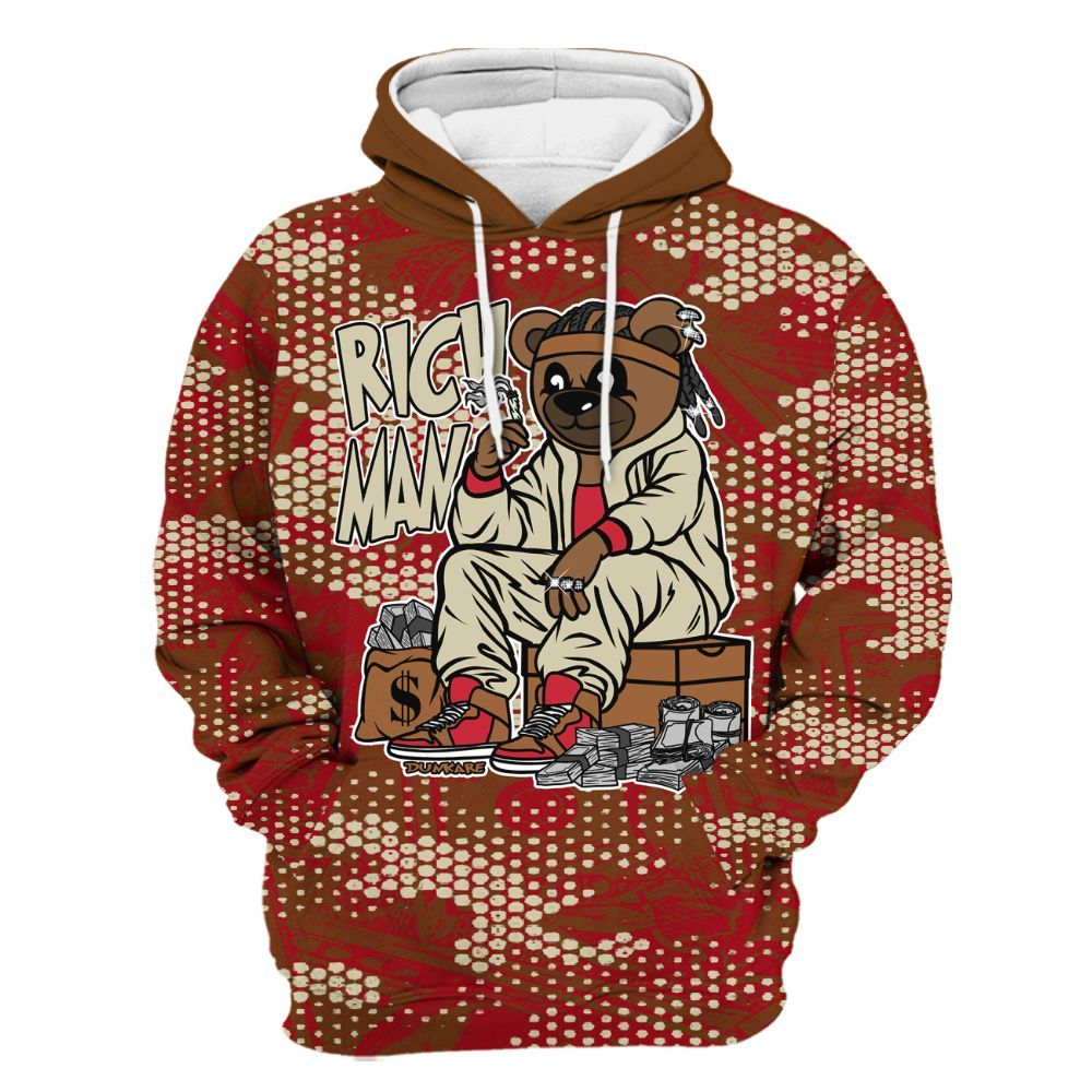 Hoodie To Match Archaeo Brown 5s - Rich Man Bear Banknotes Art All Over Print