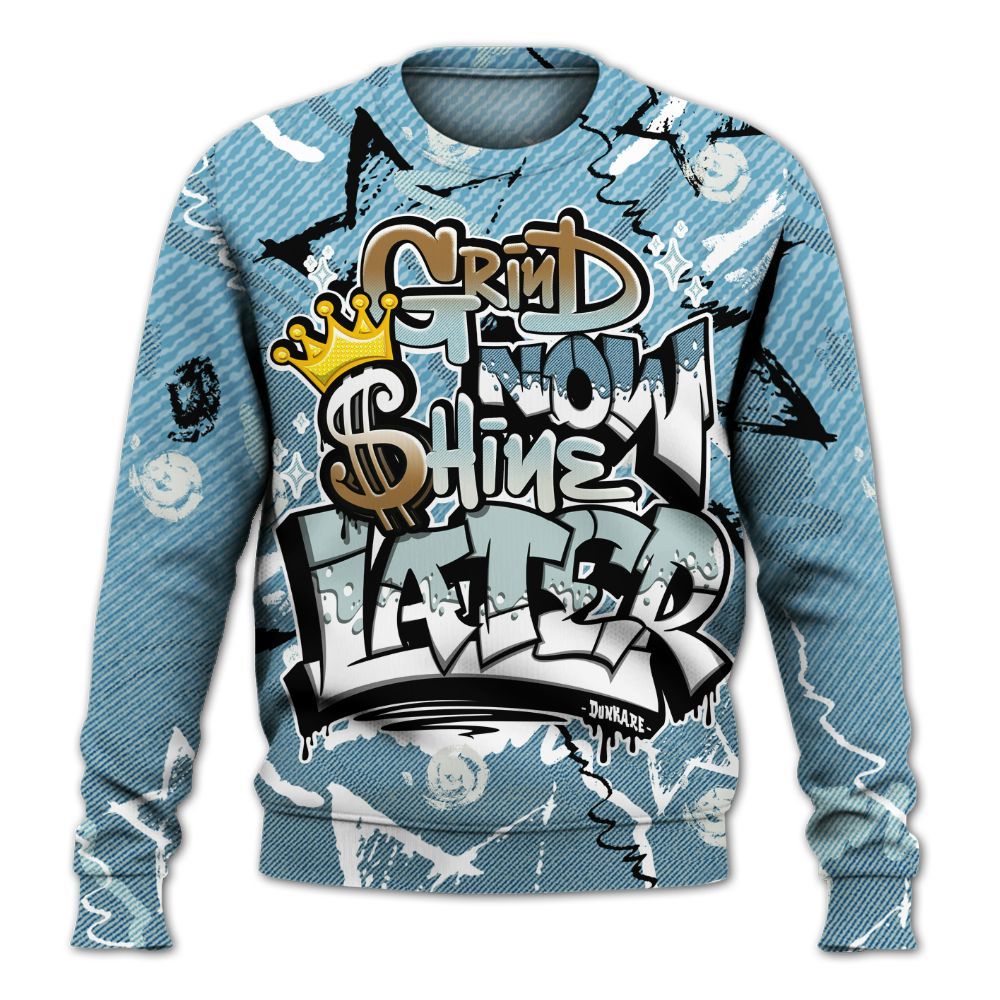 Sweatshirt To Match Denim Worn Blue 2025 4s - Grind Shine Later Drip All Over Print