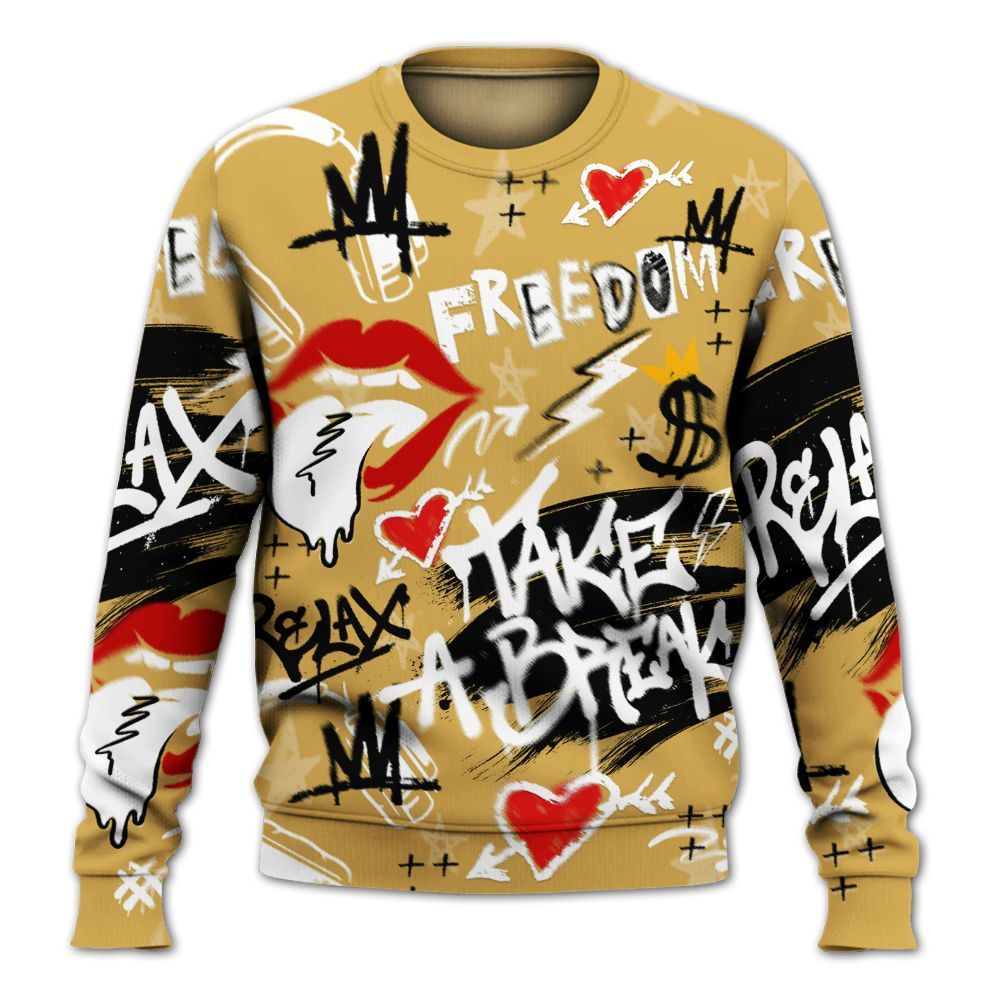 Sweatshirt To Match Retro Light Ginger 14s - Take Break Freedom Graffiti Streetwear All Over Print