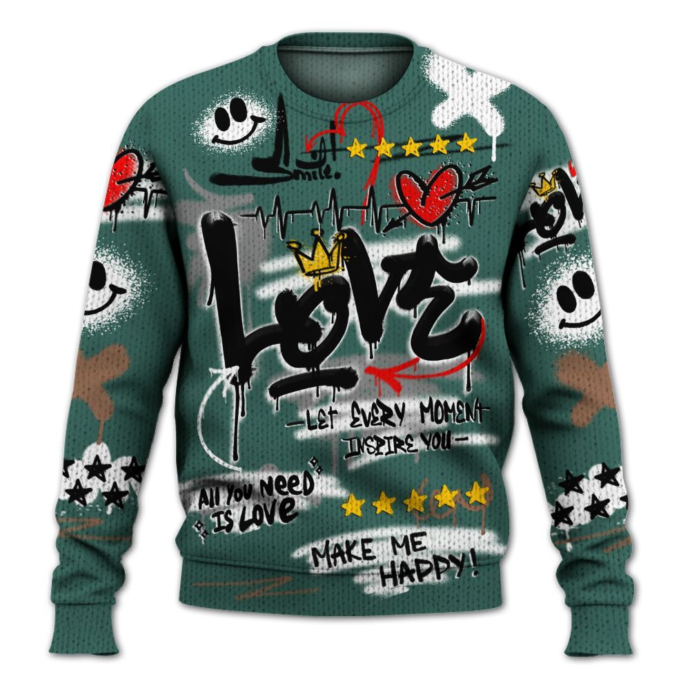 Knitted Sweater To Match Low OG Oxidized Green 1s - Happy Love Beats Graffiti Streetwear
