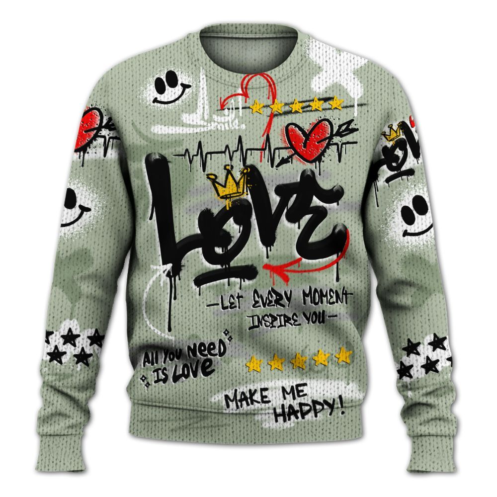 Knitted Sweater To Match Seafoam Sail 4s - Happy Love Beats Graffiti Streetwear