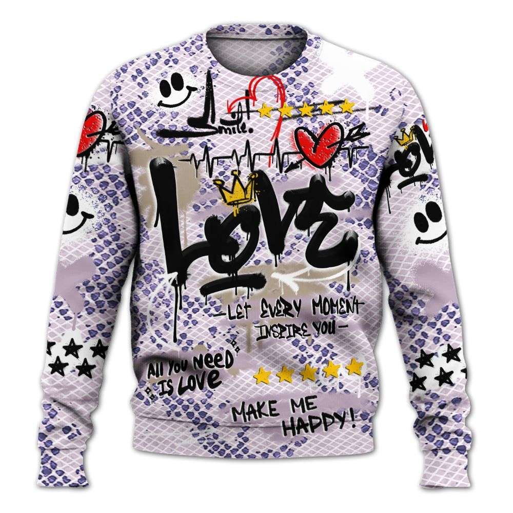 Dunkare Air Force 1 Low Purple Snake Shirt, Happy Love Beats Graffiti Streetwear All Over Print Unisex Sweatshirt