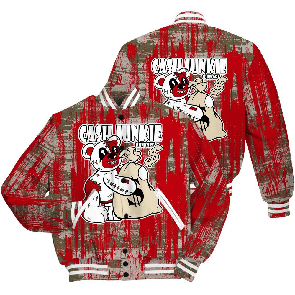 Varsity Jacket To Match Low OG Medium Olive 1s Shirt - Cashs Junkie Bear Glitch Art All Over Print