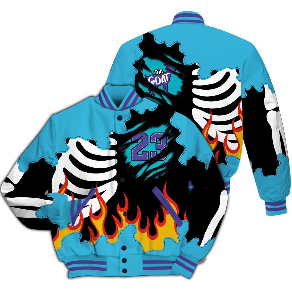 Varsity Jacket To Match Retro Aqua 6s - Burning Skeleton 23 G.O.A.T All Over Print
