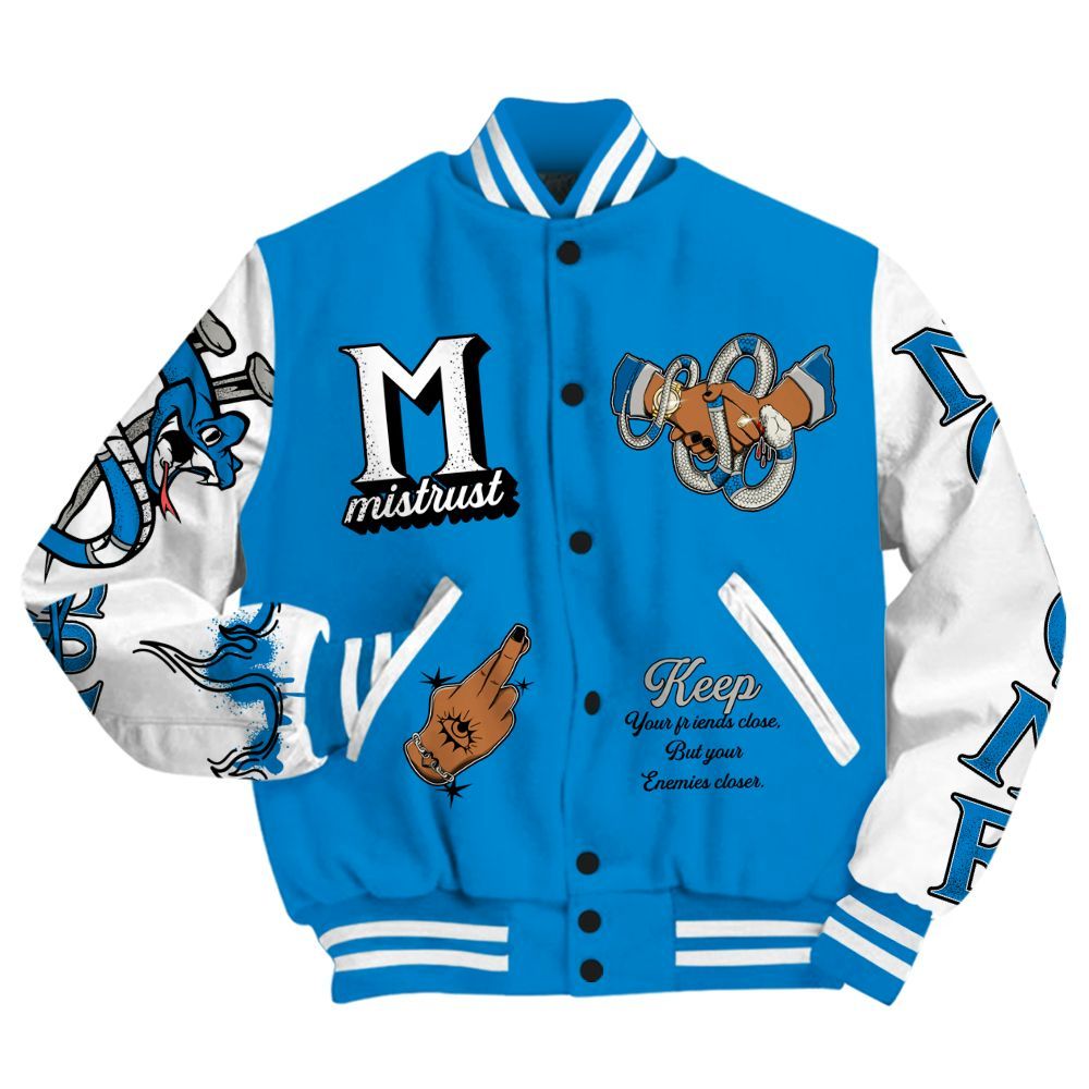 Varsity Jacket To Match Industrial Blue 4s - Trust No One Snake-Bite Street Style All Over Print