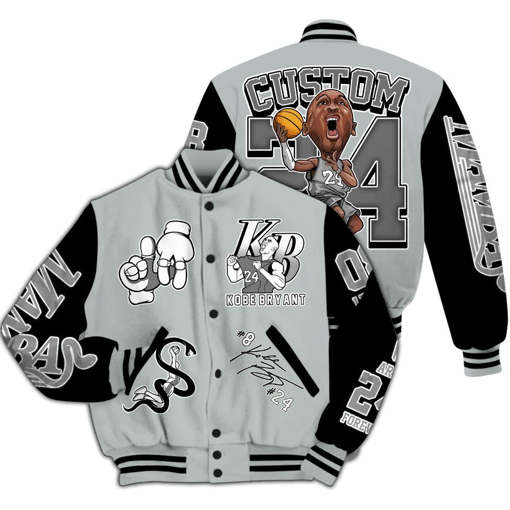 Varsity Jacket To Match Black Wolf Grey 12s Varsity Jacket- Legend 24 Snake Mamba Graphic Custom Name All Over Print