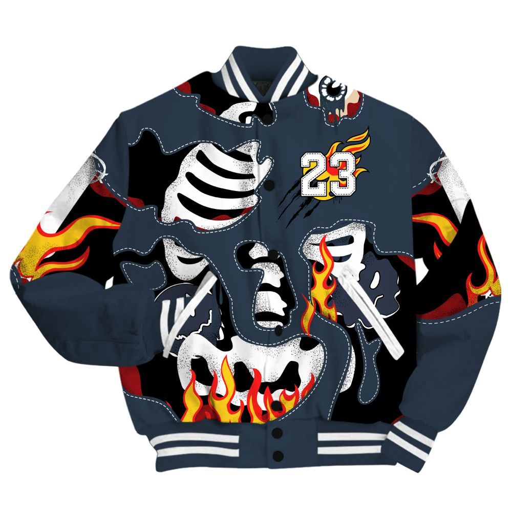 Varsity Jacket To Match Retro Olympic 6s - Skeleton Smile Flame Drip All Over Print