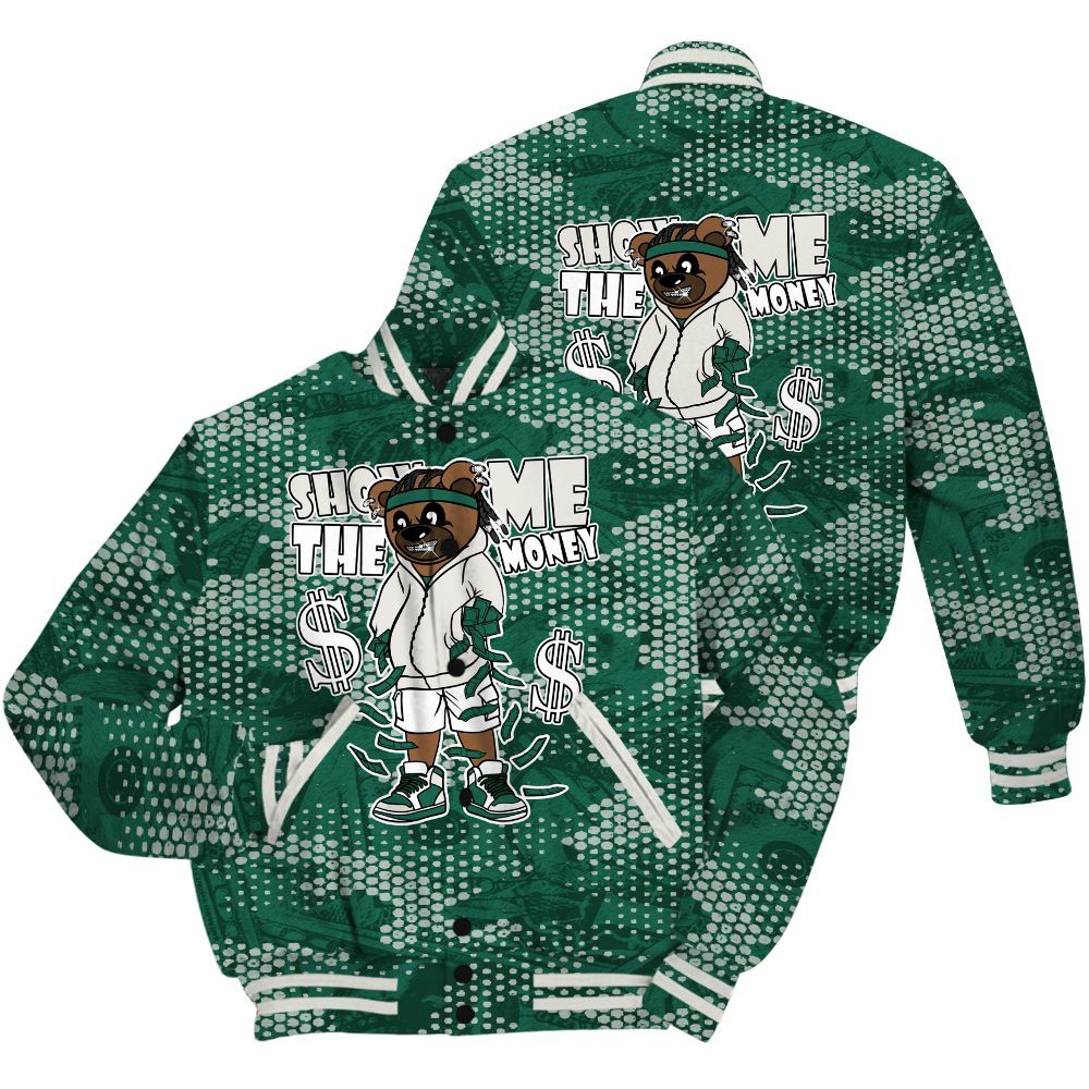 Varsity Jacket To Match Oxidized Green 4s Shirt - Show Me Bear Banknotes Art All Over Print