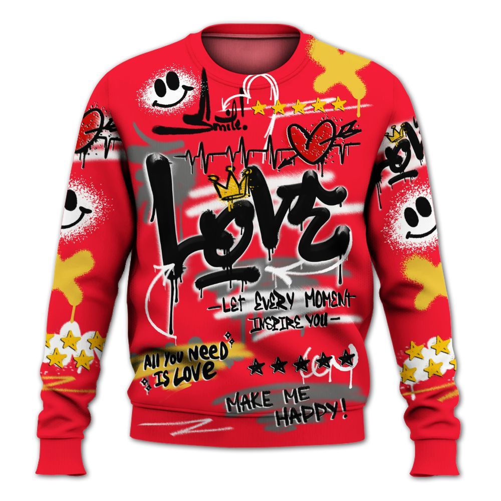 Sweatshirt To Match KD 18 Air Bakin - Happy Love Beats Graffiti Streetwear All Over Print