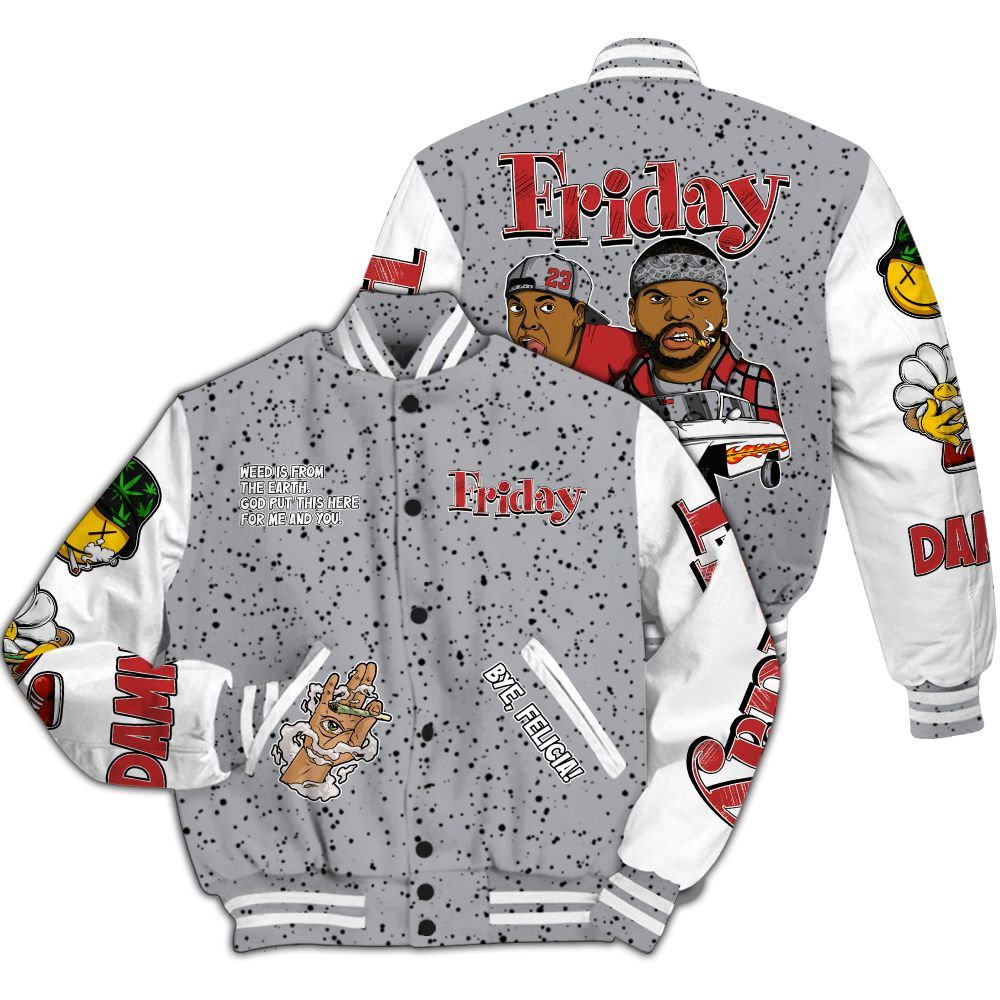 Varsity Jacket To Match White Cement 4s Shirt, Friday Sneaker Stress Style All Over Print