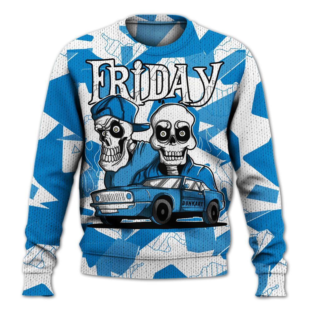 Knitted Sweater To Match Industrial Blue 4s - Friday Funny Retro Military Blue 4s Outfit