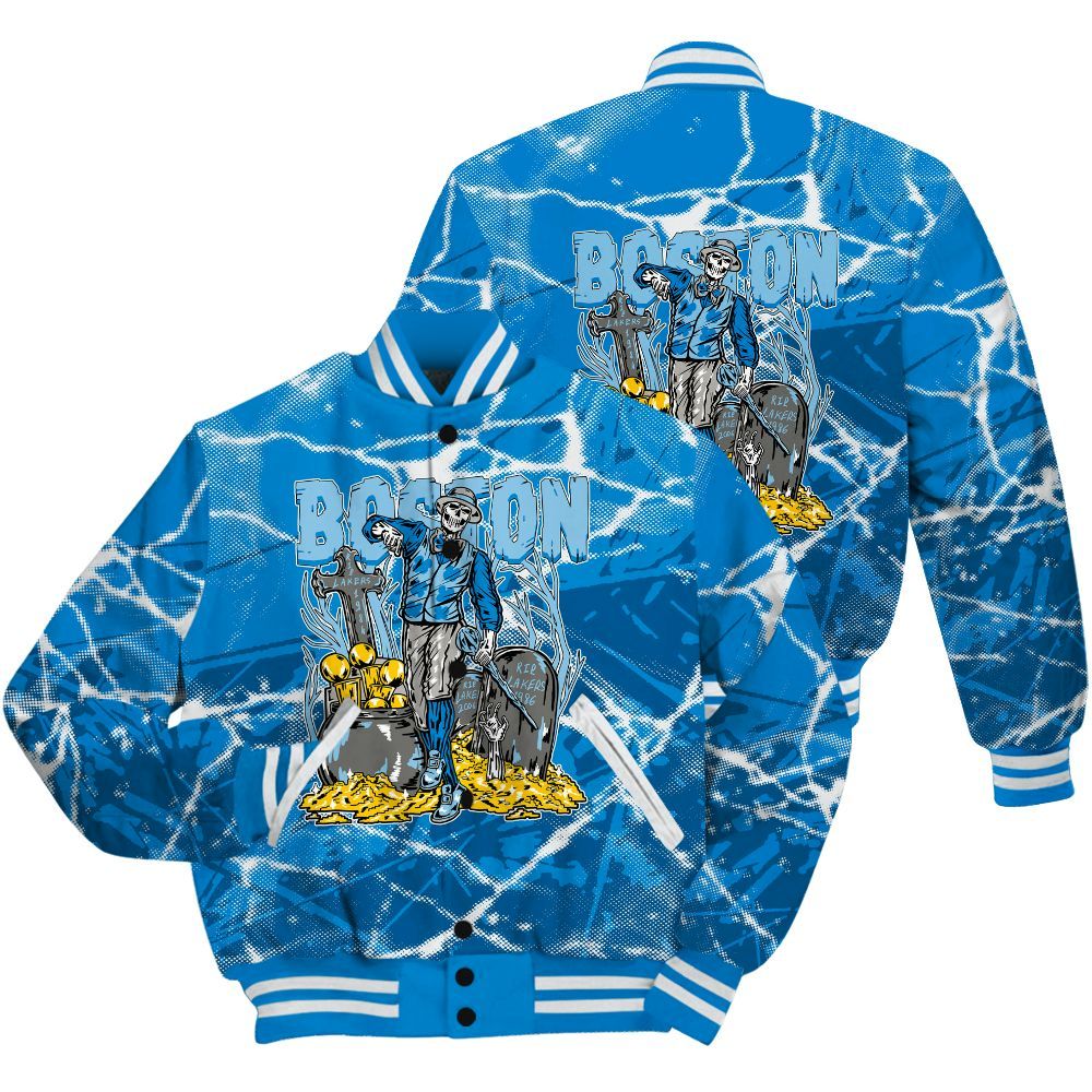Varsity Jacket To Match Industrial Blue 4s Shirt - Goldrush Skeleton Profound All Over Print