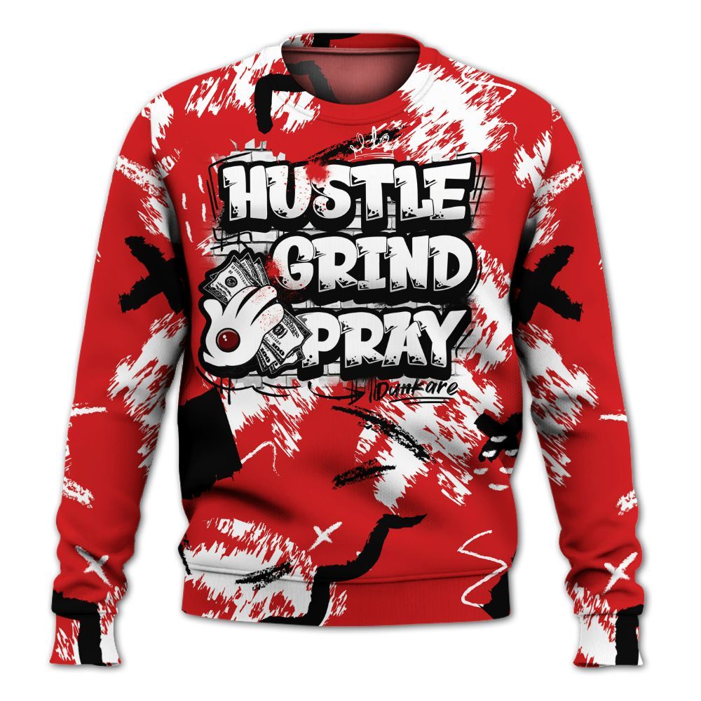 Sweatshirt To Match Low Bred 11s - Hustle Grind Pray Retro All Over Print
