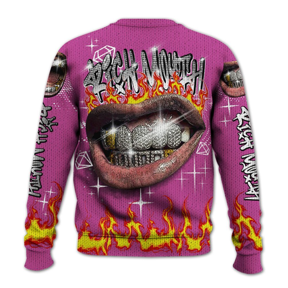 Knitted Sweater To Match Dunk Low Active Fuchsia - Rich Mouth Fire Rap Retro 90s