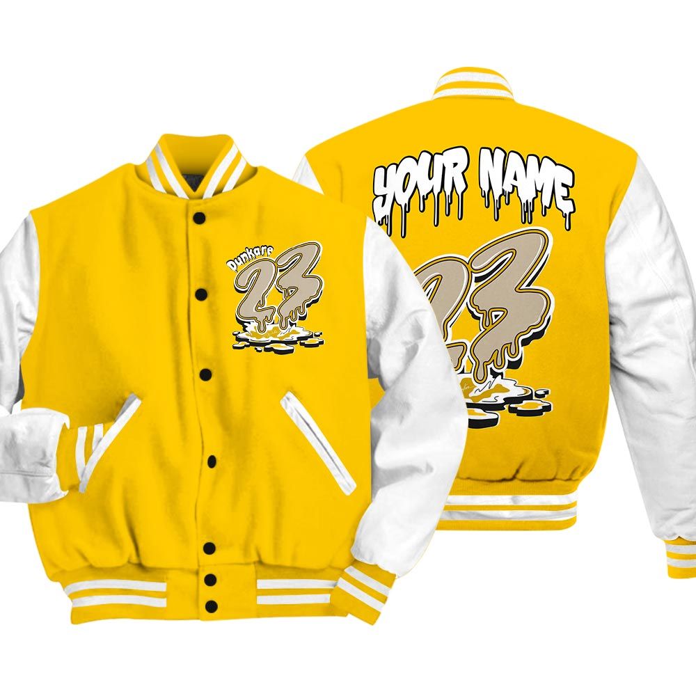 Varsity Jacket To Match Varsity Custom Name 23 Drip, Vivid Sulfur 4s Baseball - To Match Sneaker Vivid Sulfur 4s Graphic Tee 1904 HDT