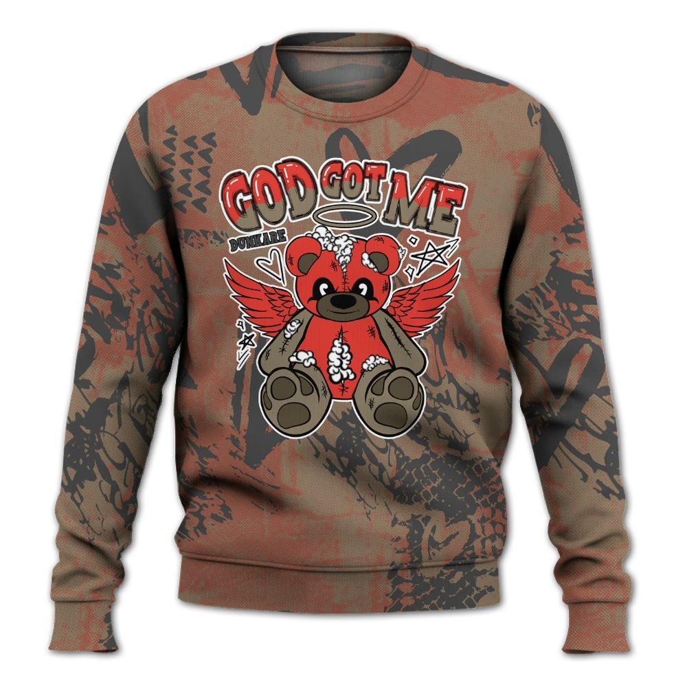 Sweatshirt To Match Olive 9s - Gods Guides Me Bear Heart Grunge All Over Print