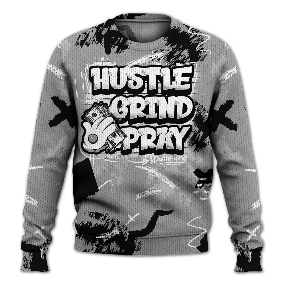 Knitted Sweater To Match Black Wolf Grey 12s - Hustle Grind Pray Retro