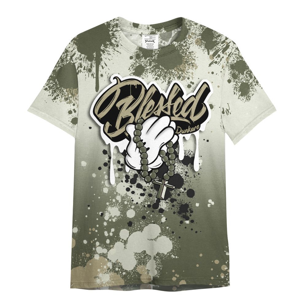 Shirt To Match Low OG Medium Olive 1s - God Blessed Ink Drip All Over Print