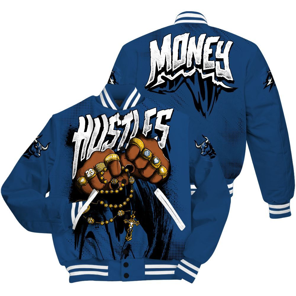 Varsity Jacket To Match High OG Midnight Navy 1s - Hustle Make Money All Over Print