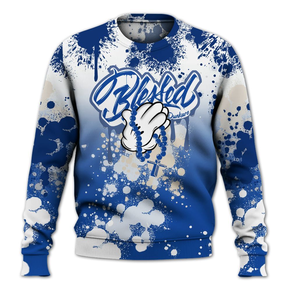 Sweatshirt To Match Low Game Royal 1s - God Blessed Ink Drip All Over Print