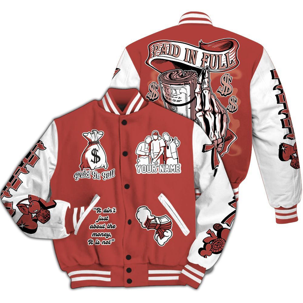 Varsity Jacket To Match Dune Red 13s - Paid In Full Baseball Varsity Jacket Custom Name All Over Print