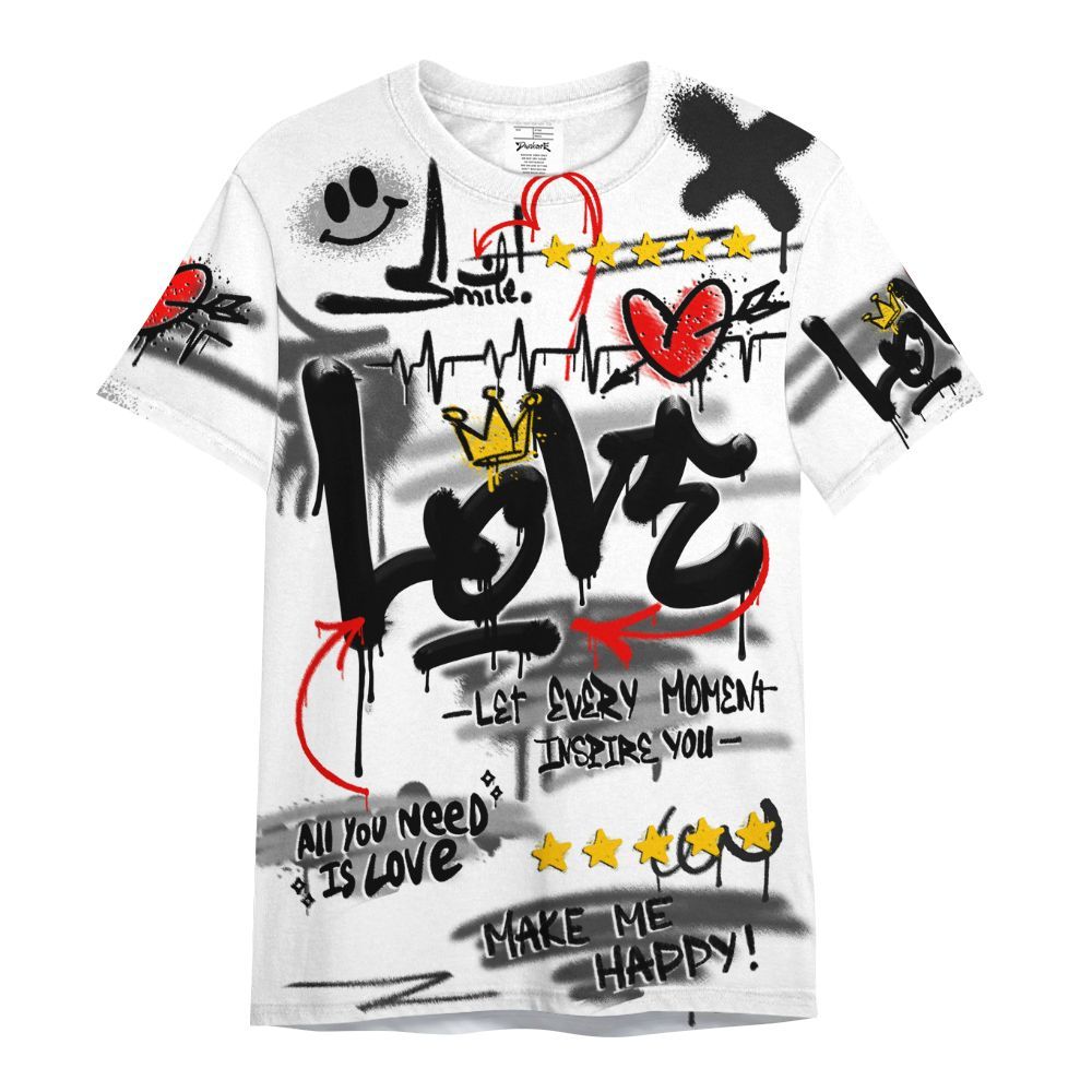 Shirt To Match Low 85 Metallic Black 1s - Happy Love Beats Graffiti Streetwear All Over Print