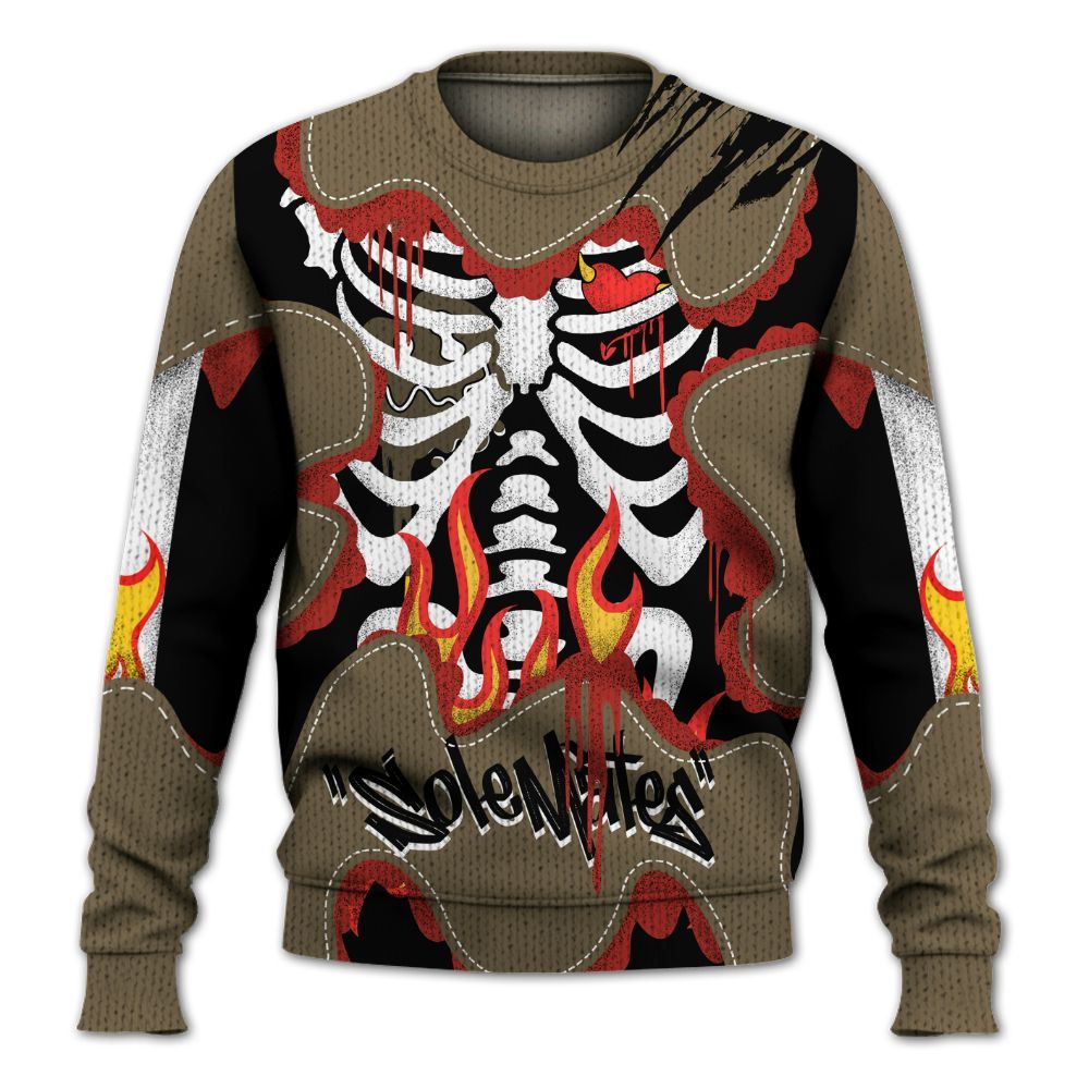 Knitted Sweater To Match Olive 9s - Skeleton Burning Heart Drip