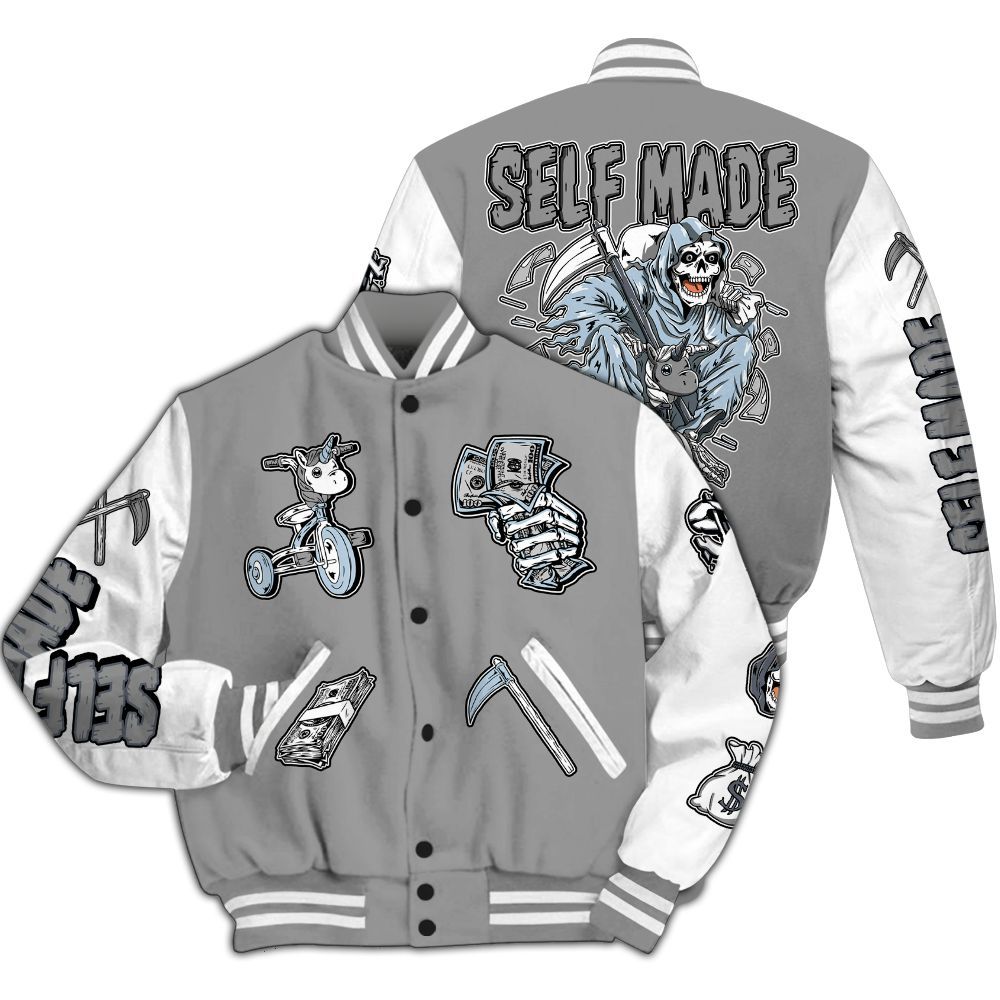 Varsity Jacket To Match Cool Grey 6s - Self Make Skeleton All Over Print