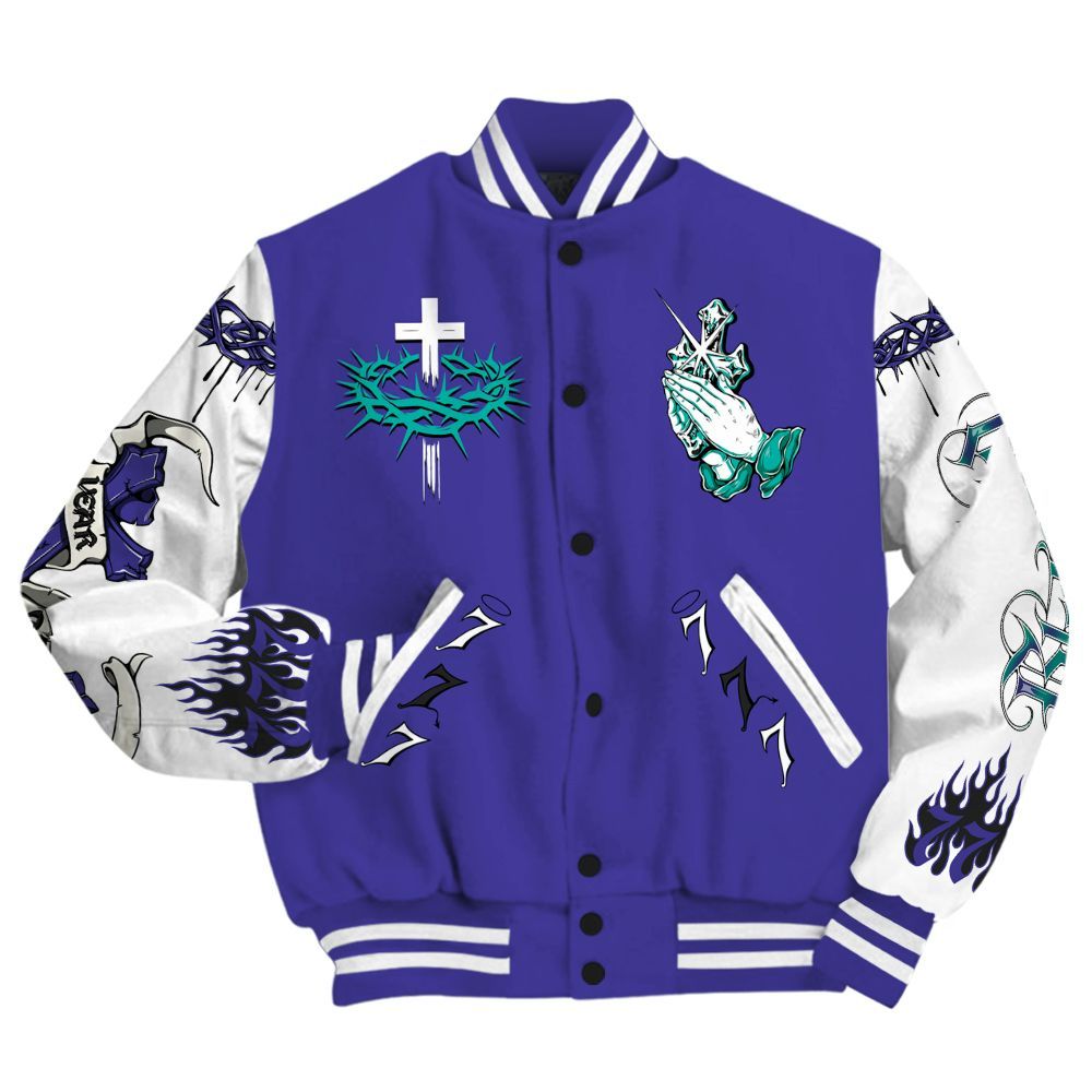 Varsity Jacket To Match Retro Grape 5s - God Blessed Custom Name All Over Print