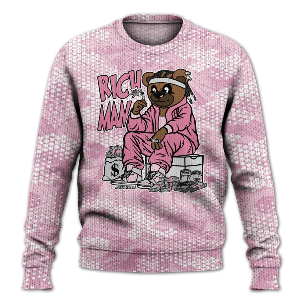 Knitted Sweater To Match Orchid 4s - Rich Man Bear Banknotes Art