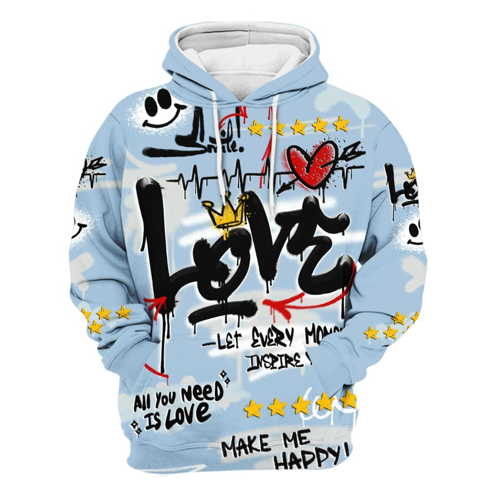 Hoodie To Match Forget Me Not 4s - Happy Love Beats Graffiti Streetwear All Over Print