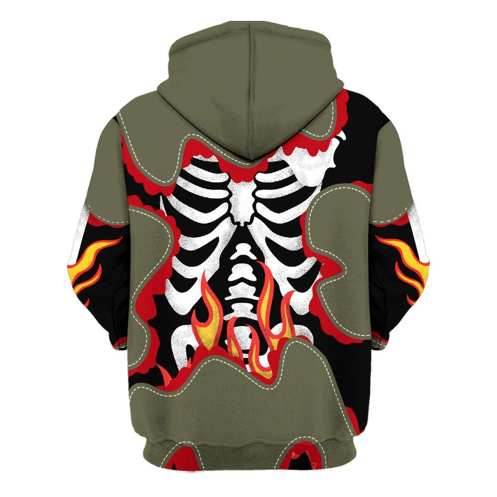 Hoodie To Match Travis Scott Low OG Medium Olive 1s - Skeleton Burning Heart Drip All Over Print